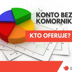 Wykres kołowy i wykresy na papierze. Tekst: "Konto bez komornika. Kto oferuje?". Dowiedz się, jak chronić wynagrodzenie na konto innej osoby a komornik.