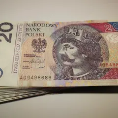 Stos dwudziestozłotowych banknotów z wizerunkiem króla. Szukasz banku, który nie sprawdza KRD?