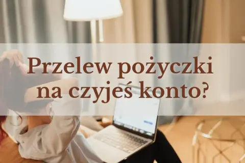 Kobieta z laptopem, zastanawiająca się nad przelewem pożyczki na czyjeś konto.
