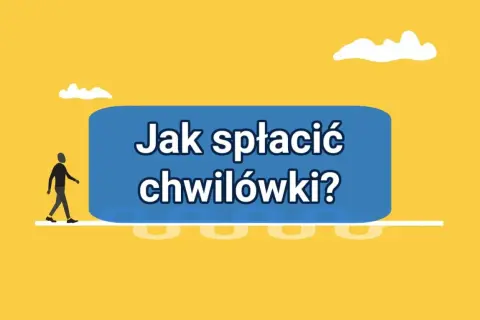 Grafika z pytaniem "Jak spłacić chwilówki?". Czy Vivigo można splacić na raty? Sylwetka człowieka idzie w stronę niebieskiego prostokąta.